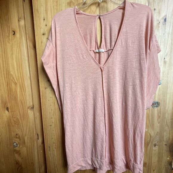 FRESH LAUNDRY Pink Slub Tunic Open Dolman Sleeves Plunge Blouse Coverup Tee S - Picture 1 of 9